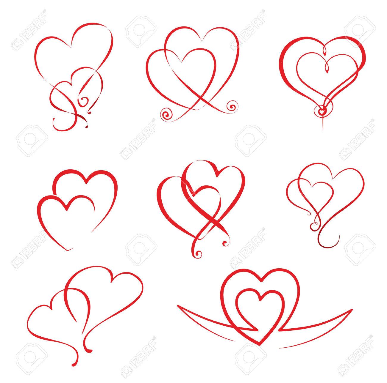 illustration of different simple hearts and heart ornaments royalty