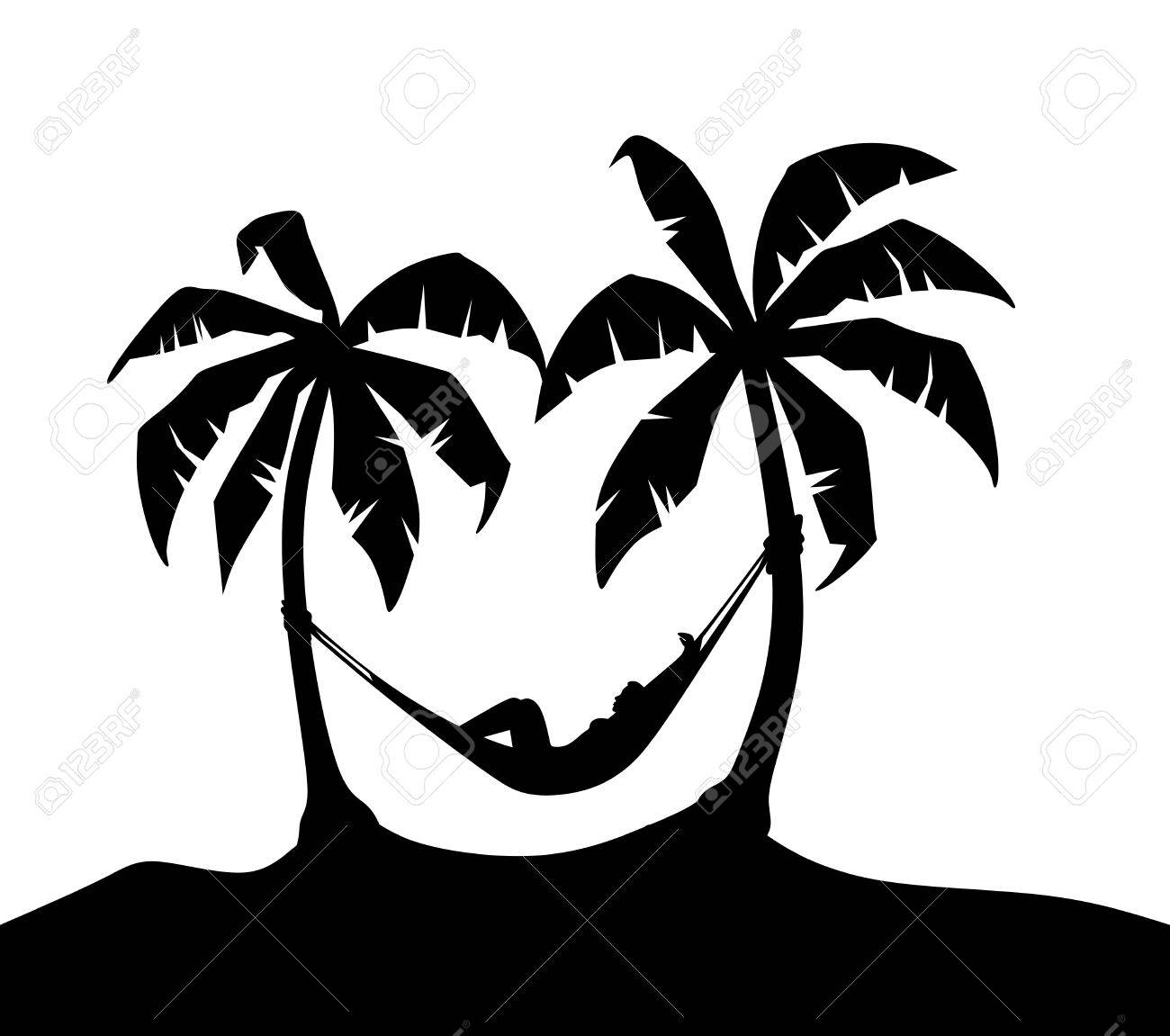 island with two palm trees and hammock stock photo picture and