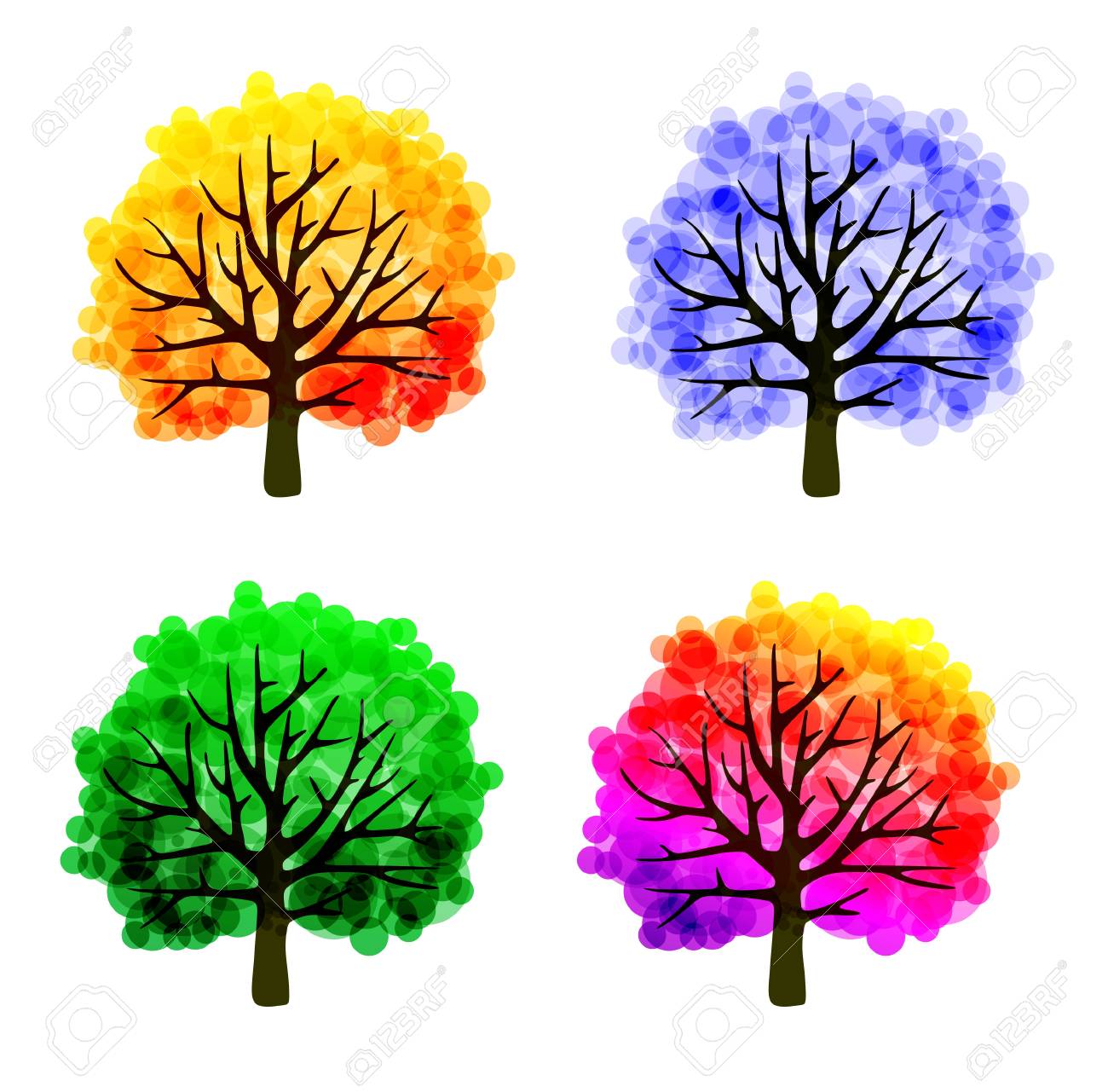 fall tree template with abstract colorful leaves stock photo