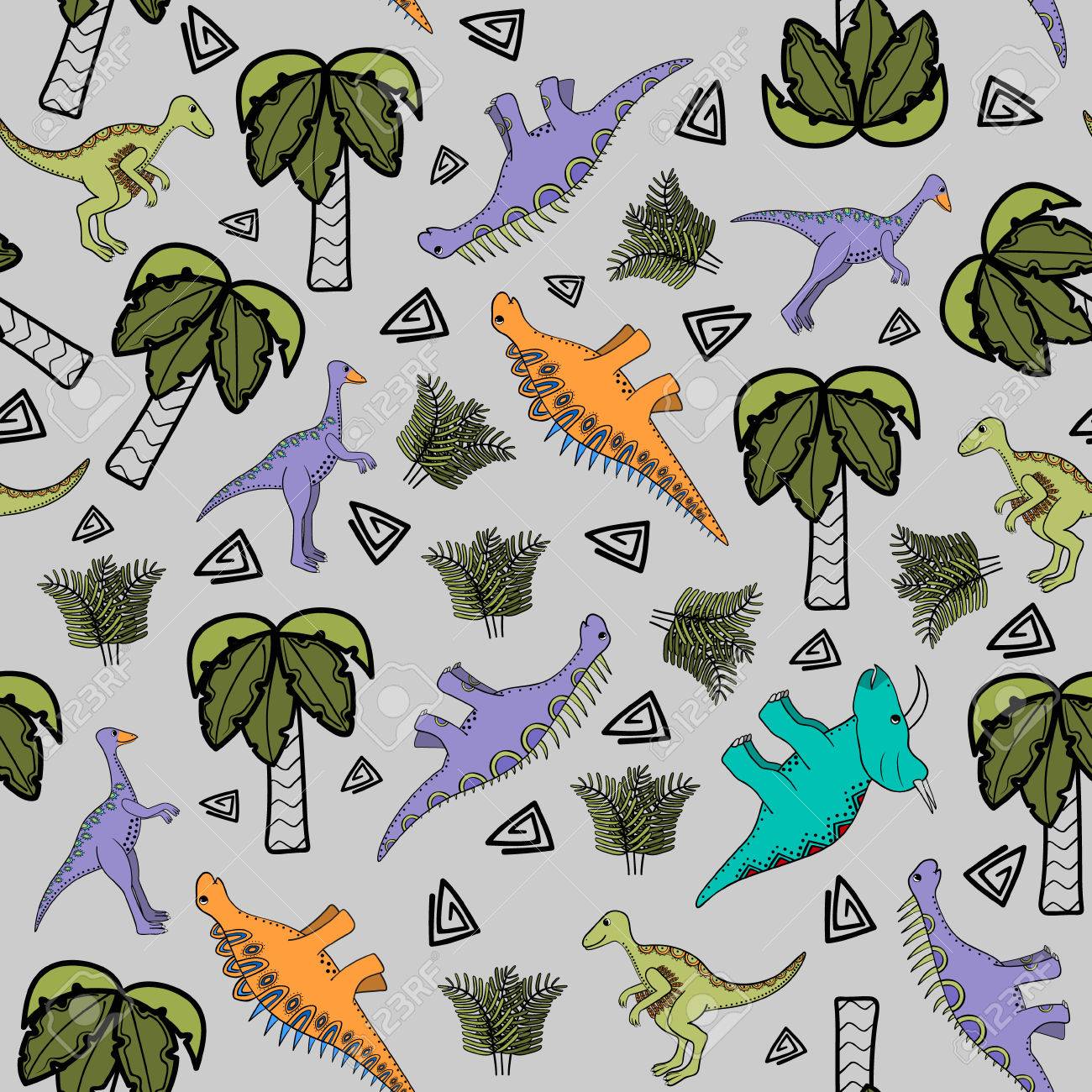 様式化された恐竜と子供のためのシームレスな背景のイラスト素材 ベクタ Image