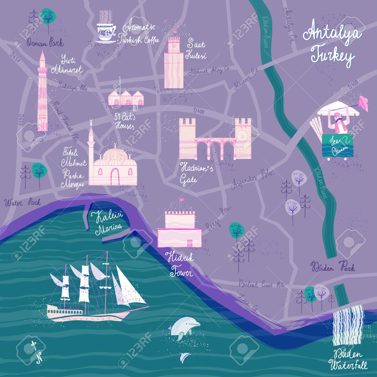 hand drawn antalya cartoon