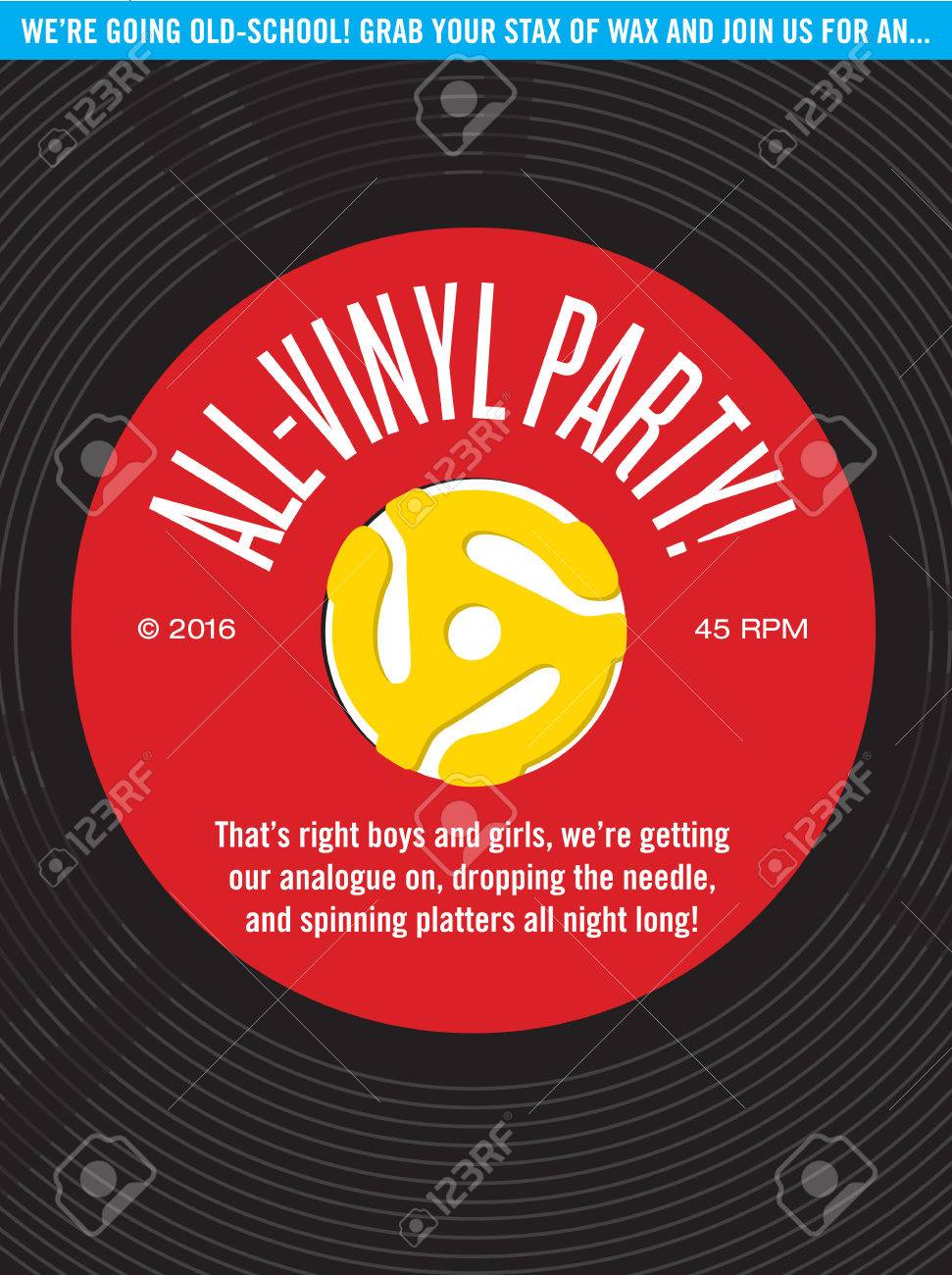 All Vinyl Record Party Invitation Vector Design Featuring 45