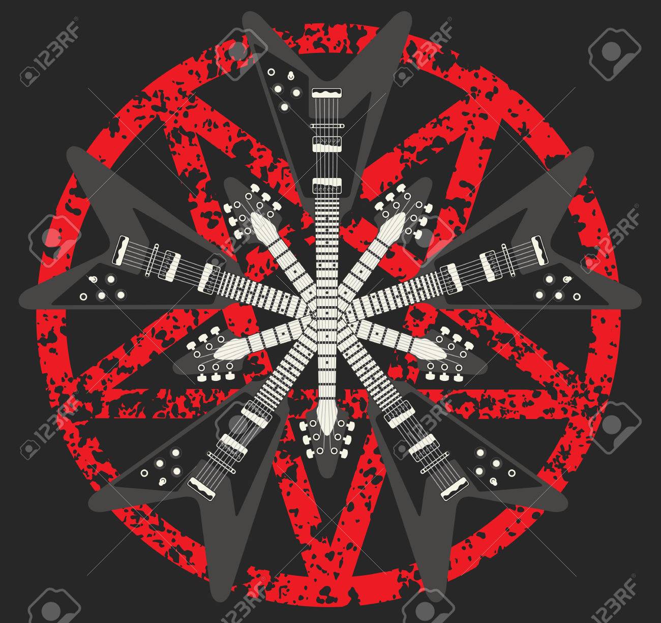 heavy metal guitar and pentagram design royalty free cliparts