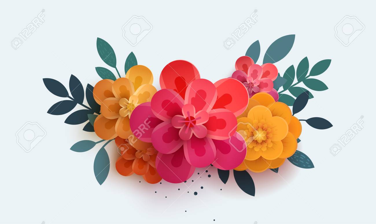 Beautiful Bouquet Of Paper Flowers Red Vector Bright Floral Royalty Free Cliparts Vectors And Stock Illustration Image 77888499