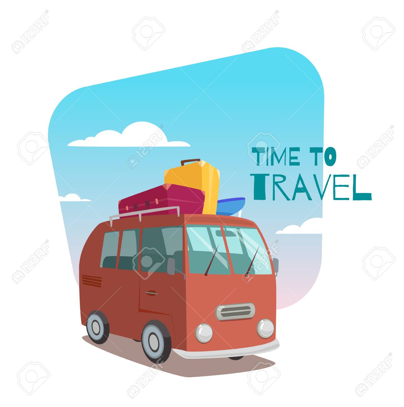 surfer van character for the banner bus and surfing sport board