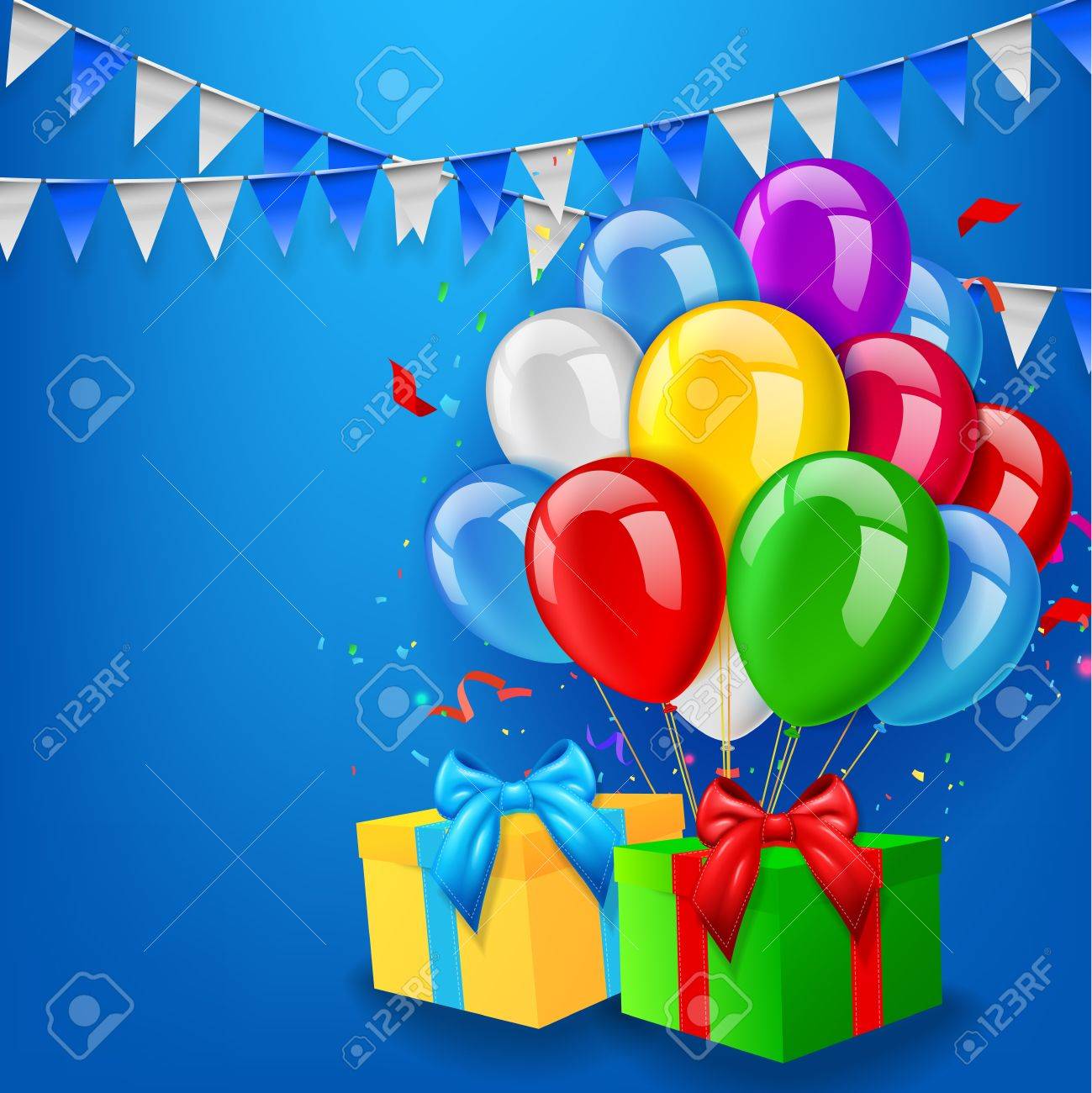 Birthday background with balloons, gift and confetti - 45492047 Birthday background with balloons, gift and confetti - 45492047