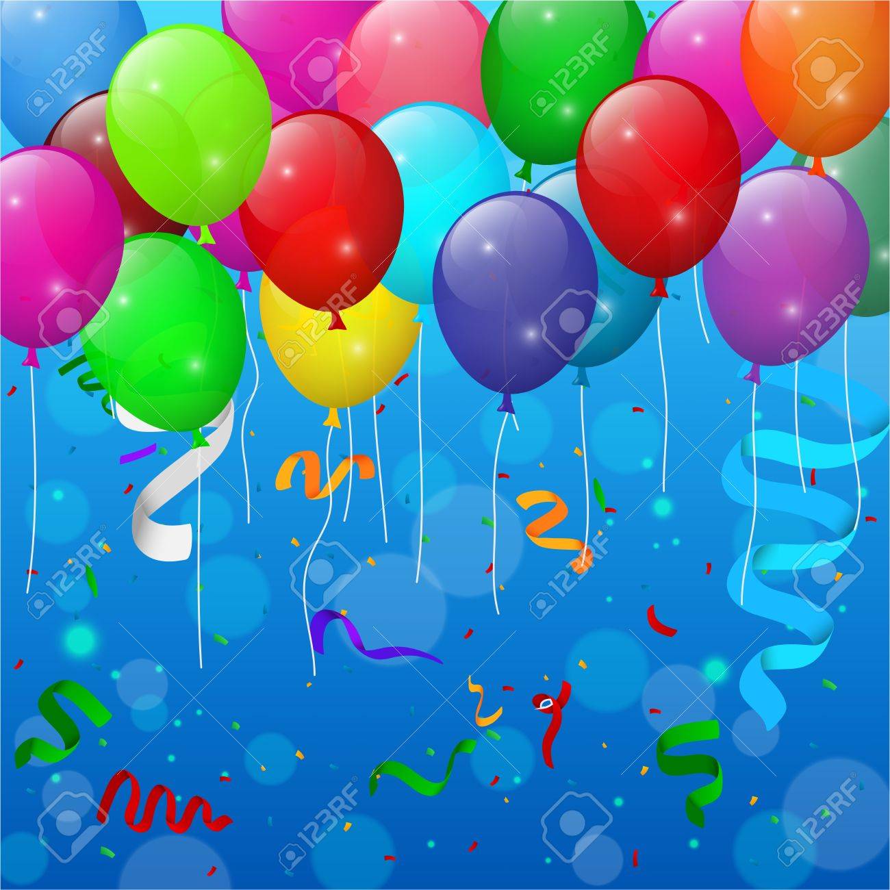 Happy Birthday Party With Balloons And Ribbons Background Royalty Free  Cliparts, Vectors, And Stock Illustration. Image 45500300.