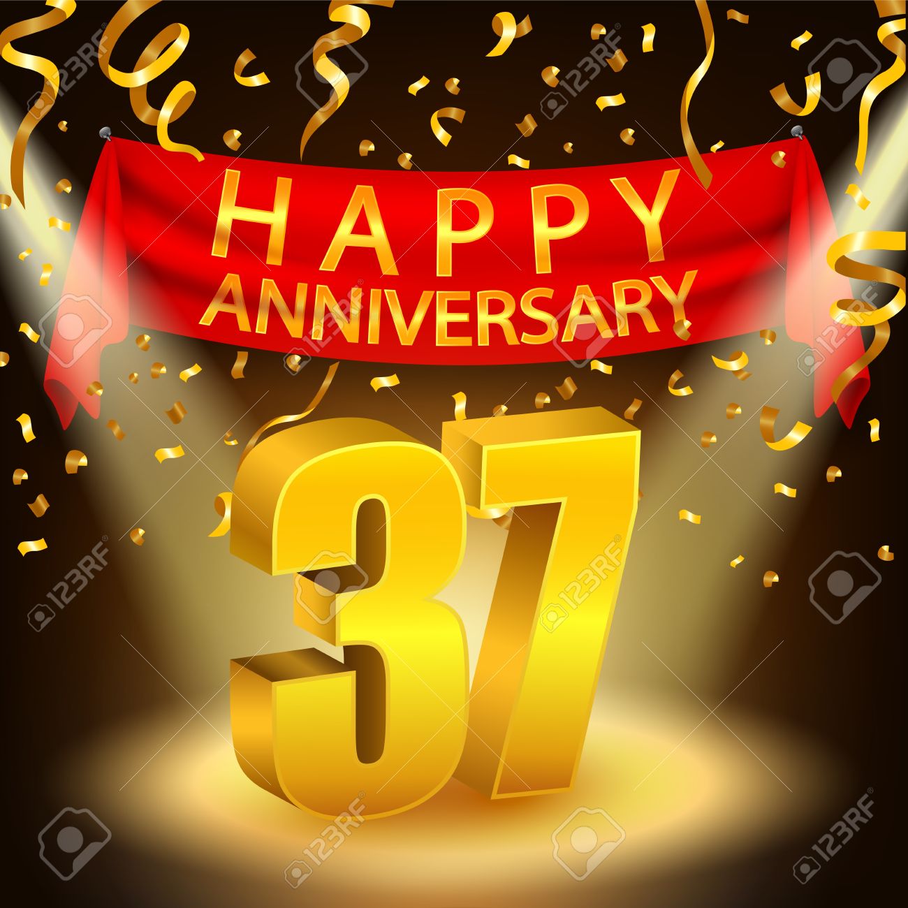 Happy 37th Anniversary Celebration With Golden Confetti And Spotlight  Royalty Free Cliparts, Vectors, And Stock Illustration. Image 50768735.