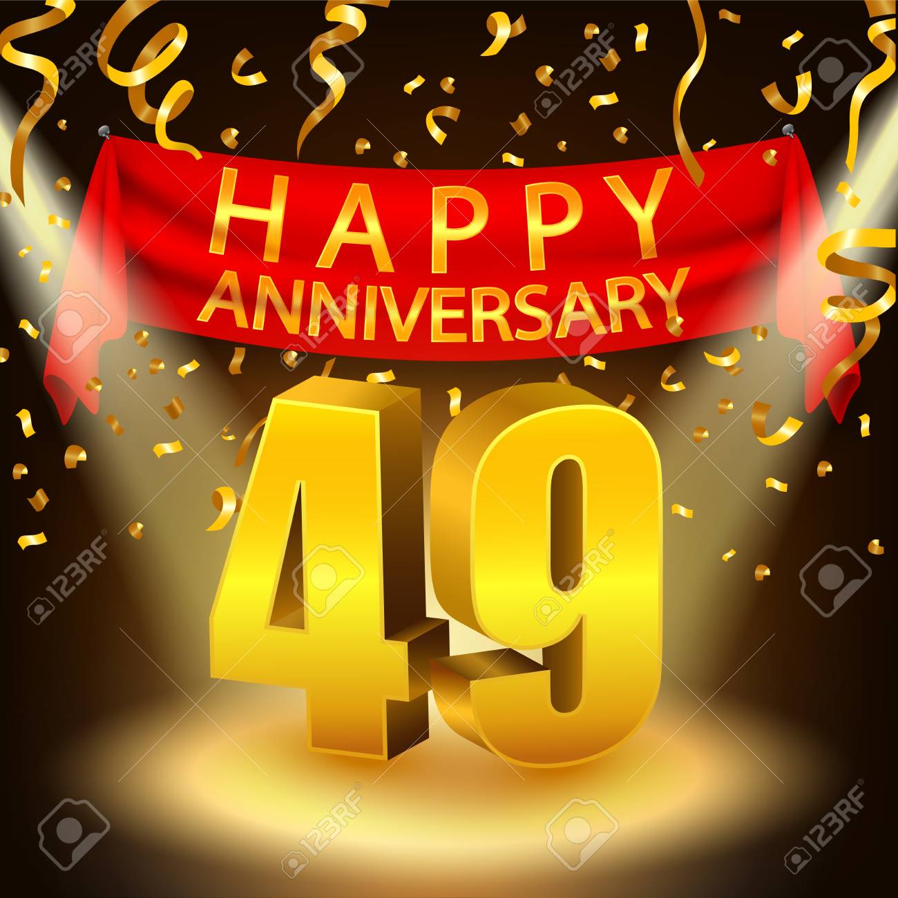 happy 49th anniversary celebration with golden confetti and