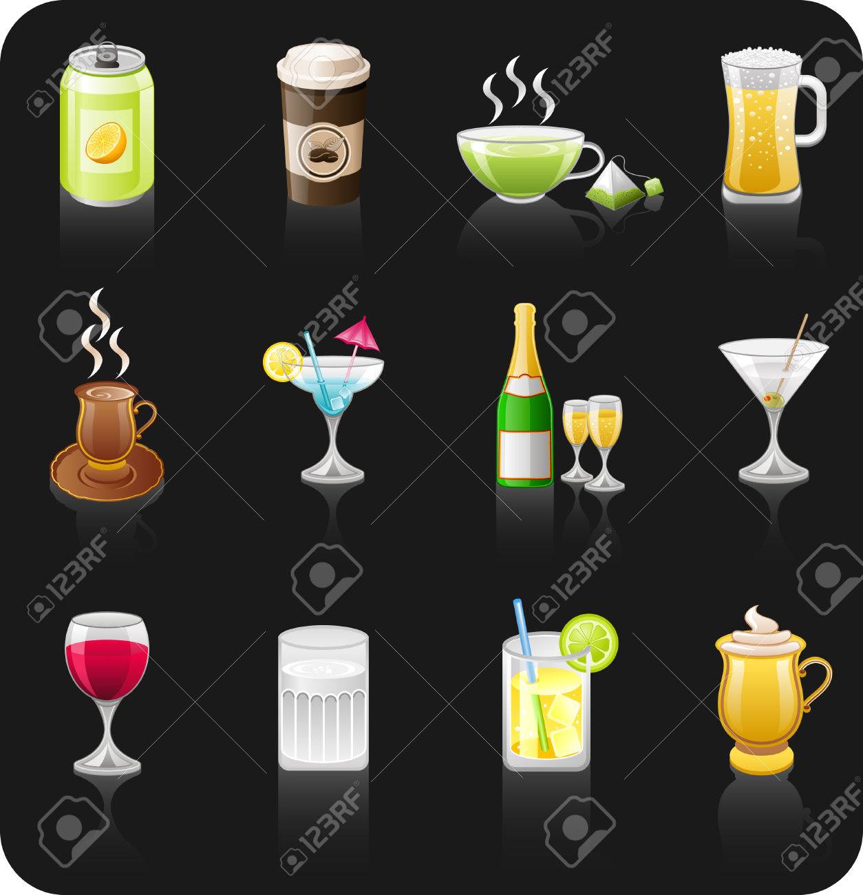 黒い飲み物のアイコンを設定 のイラスト素材 ベクタ Image