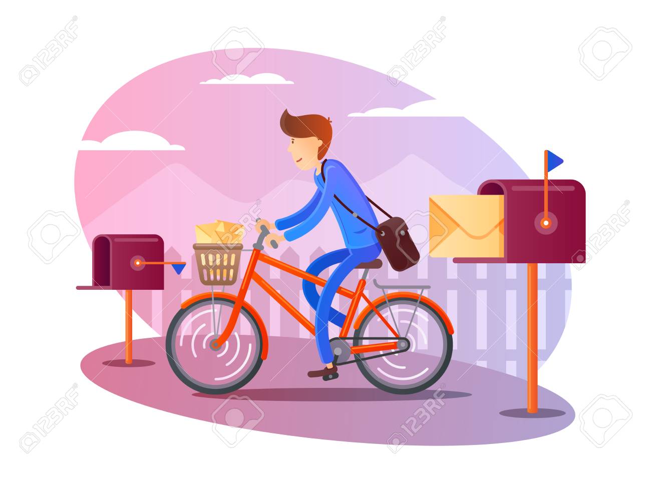 自転車の郵便配達人が手紙を届けるのイラスト素材 ベクタ Image 自転車の郵便配達人が手紙を届けるのイラスト素材 ベクタ Image