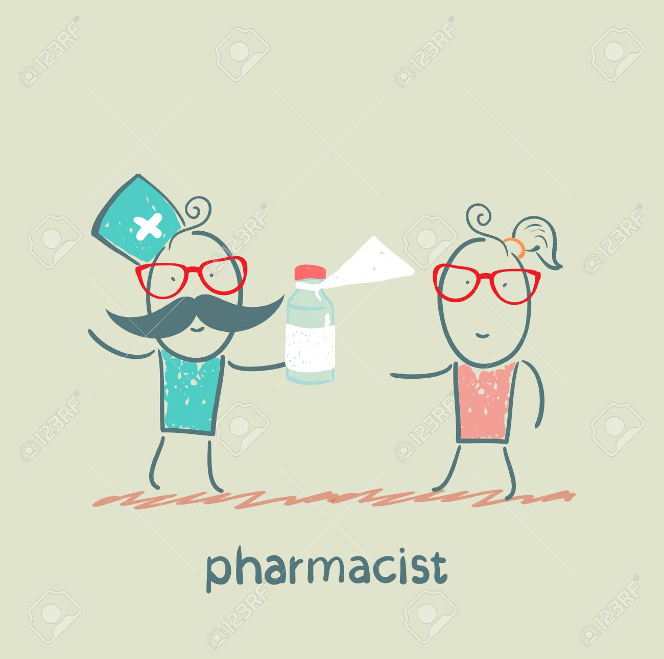 薬剤師は 患者に薬を与えるのイラスト素材 ベクタ Image