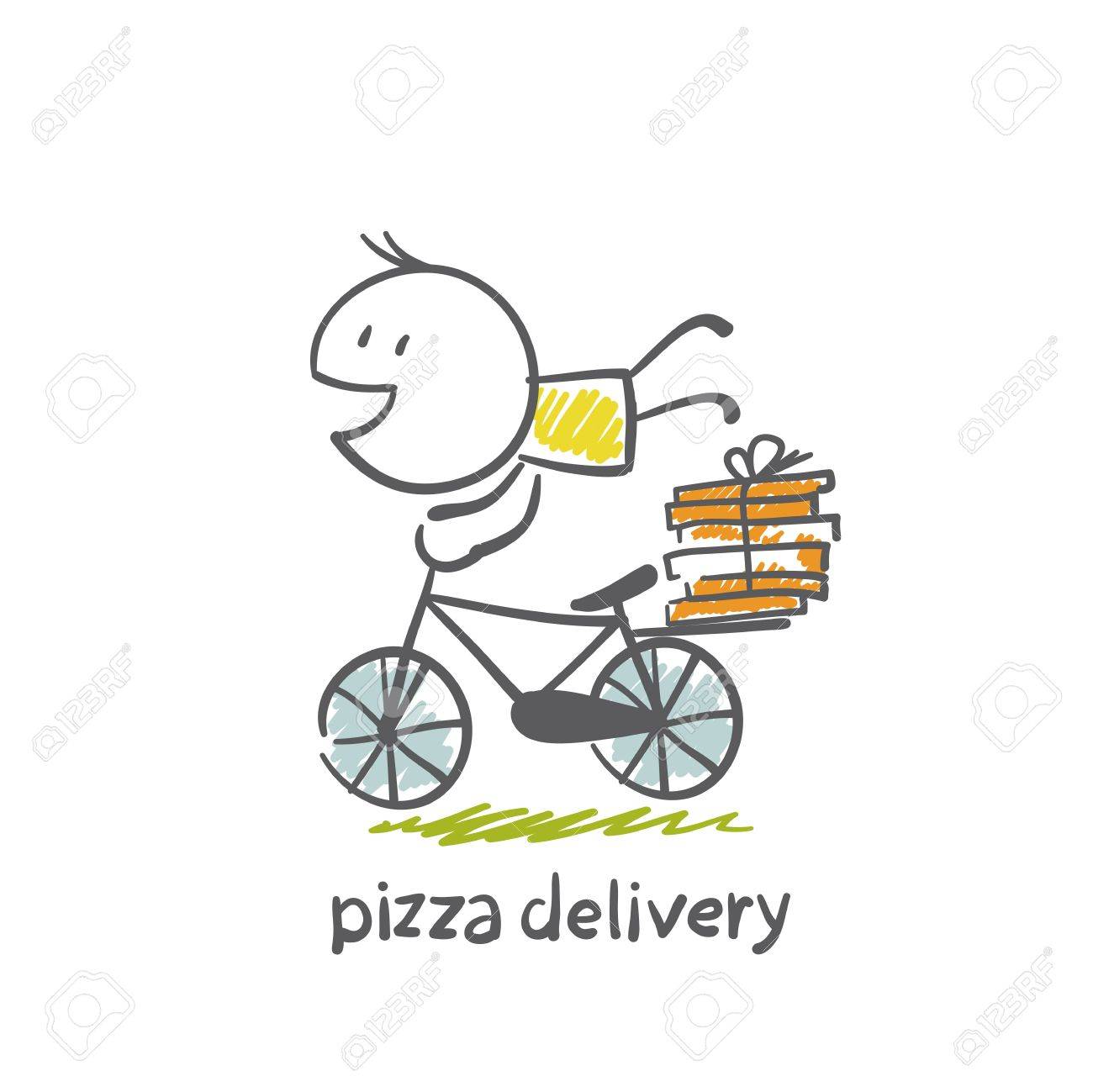 自転車イラストでピザの配達のイラスト素材 ベクタ Image