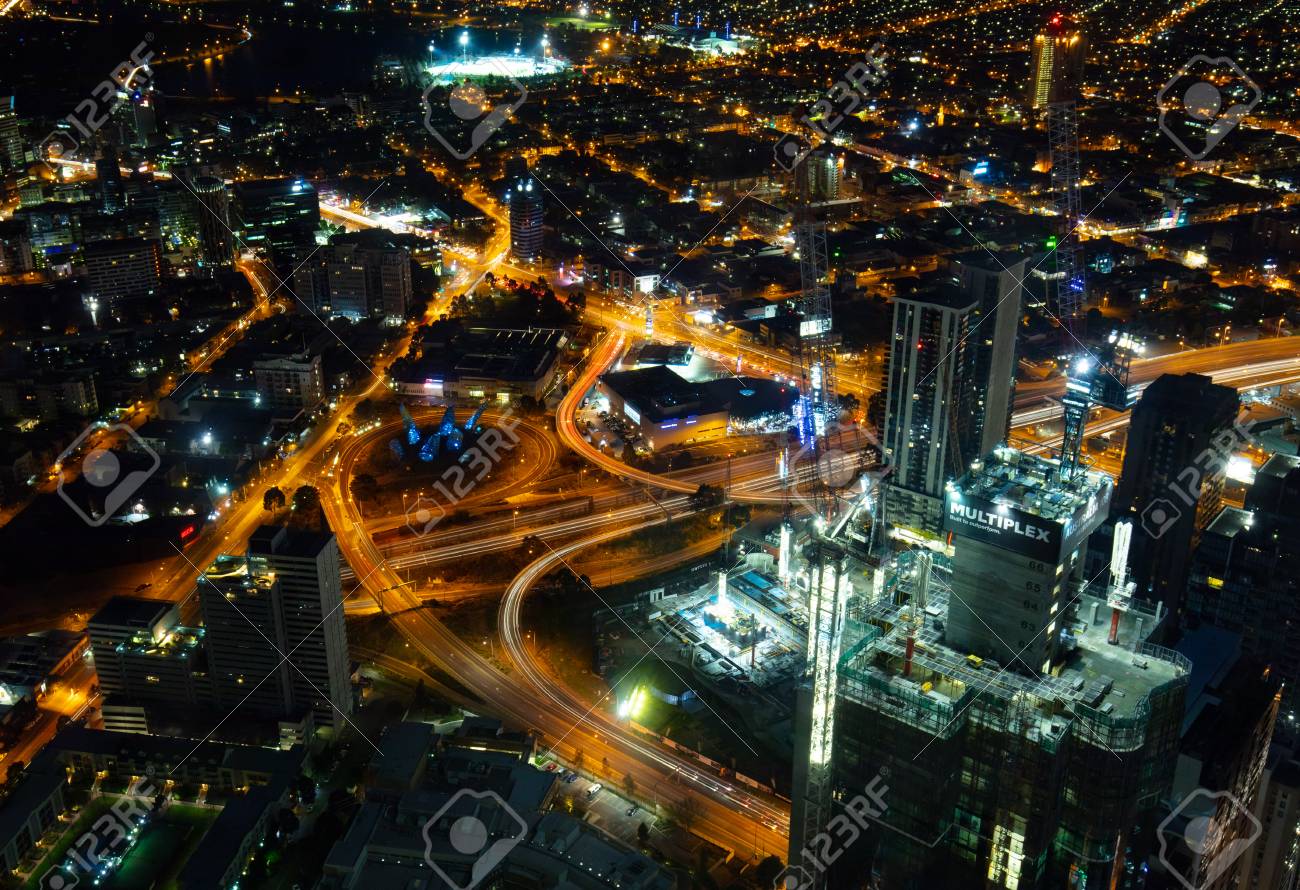 Melbourne Aerial View At Night Stock Photo Picture And Royalty