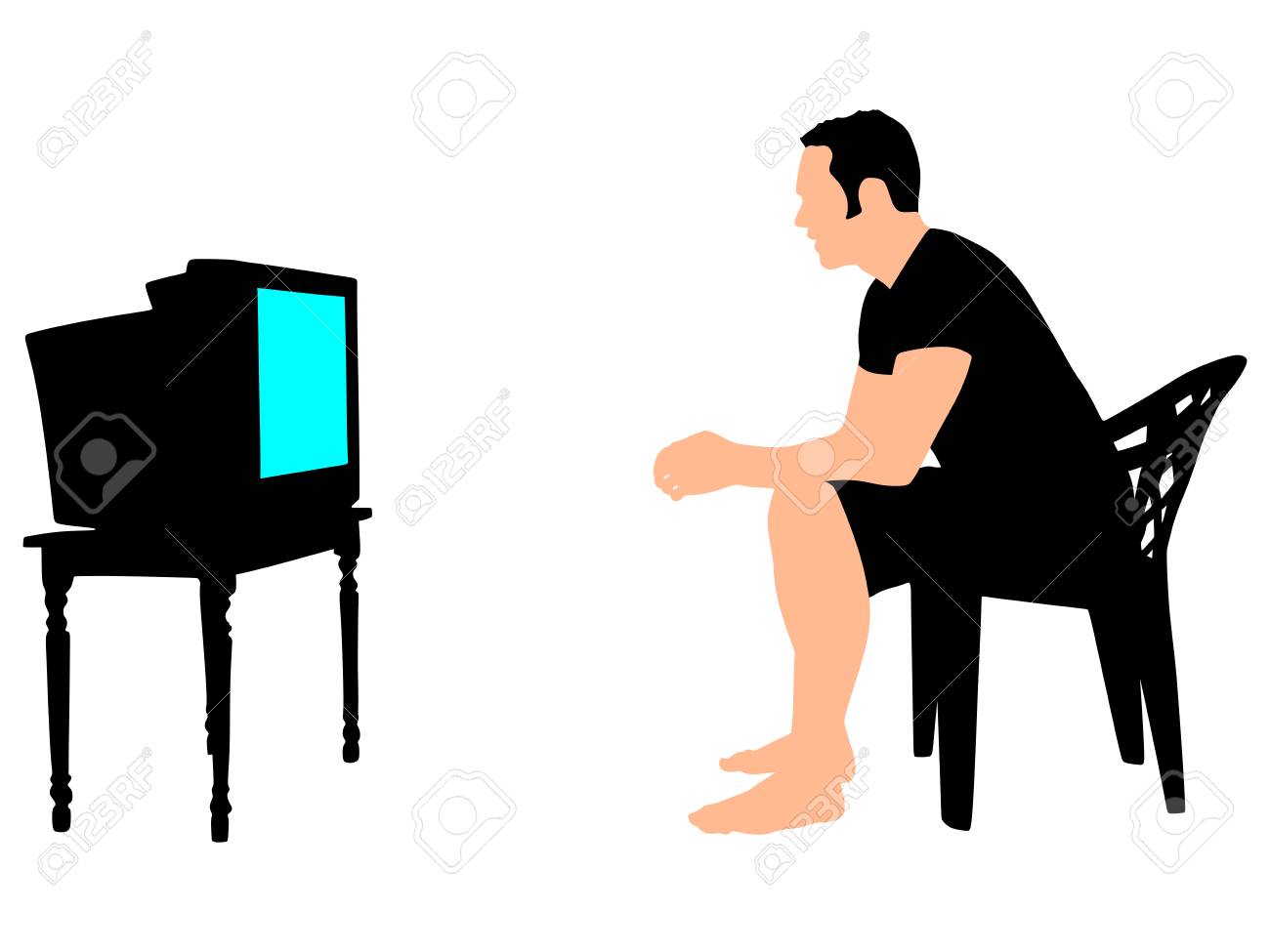 Hombre Viendo La Television Vector Ilustraciones Vectoriales Clip Art Vectorizado Libre De Derechos Image