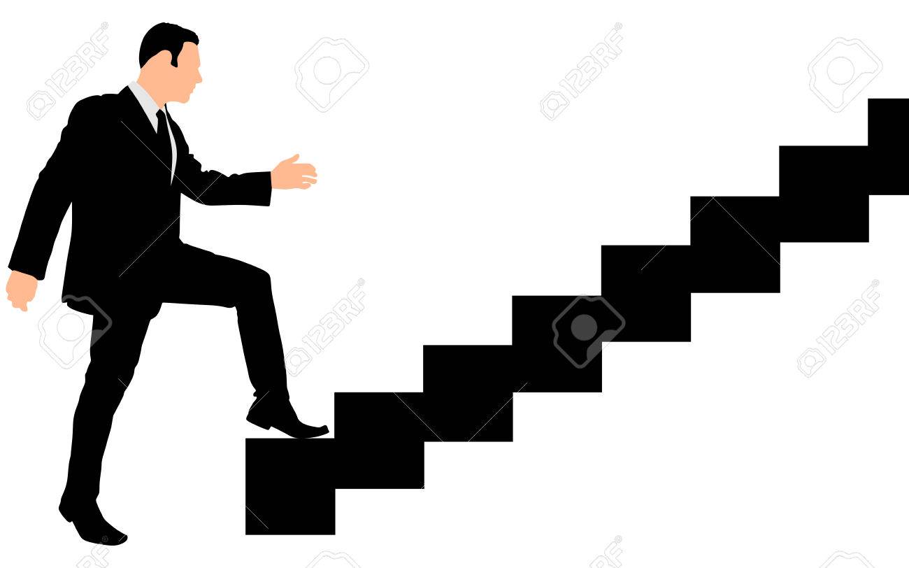 コンセプト 階段やステップ 成功 登る ビジネス 上昇 達成 成長 仕事 キャリア リーダーシップ 教育 目標や将来のためのメタファーの実業家 の イラスト素材 ベクタ Image