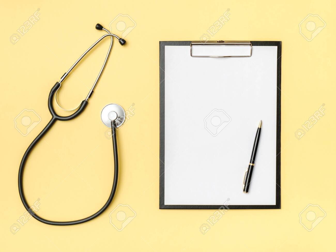 Doctor S Desk Top View Stethoscope And Notebook On A Colored Stock Photo Picture And Royalty Free Image Image 138882952