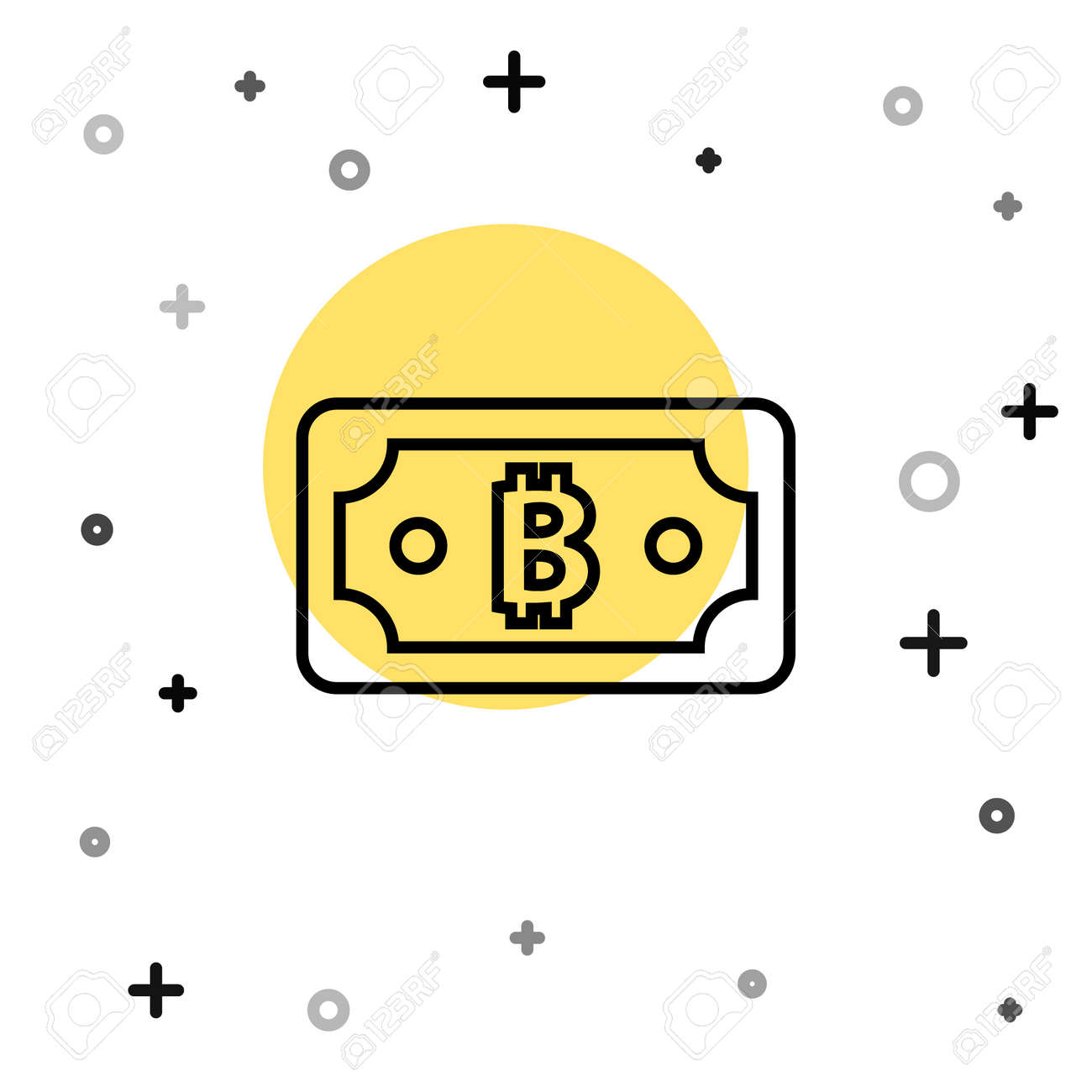 白い背景で隔離の黒い線の暗号通貨ビットコインアイコン。ブロックチェーンテクノロジー、デジタルマネーマーケット。ランダムな動的形状。ベクターのイラスト素材・ベクター  Image 156631626