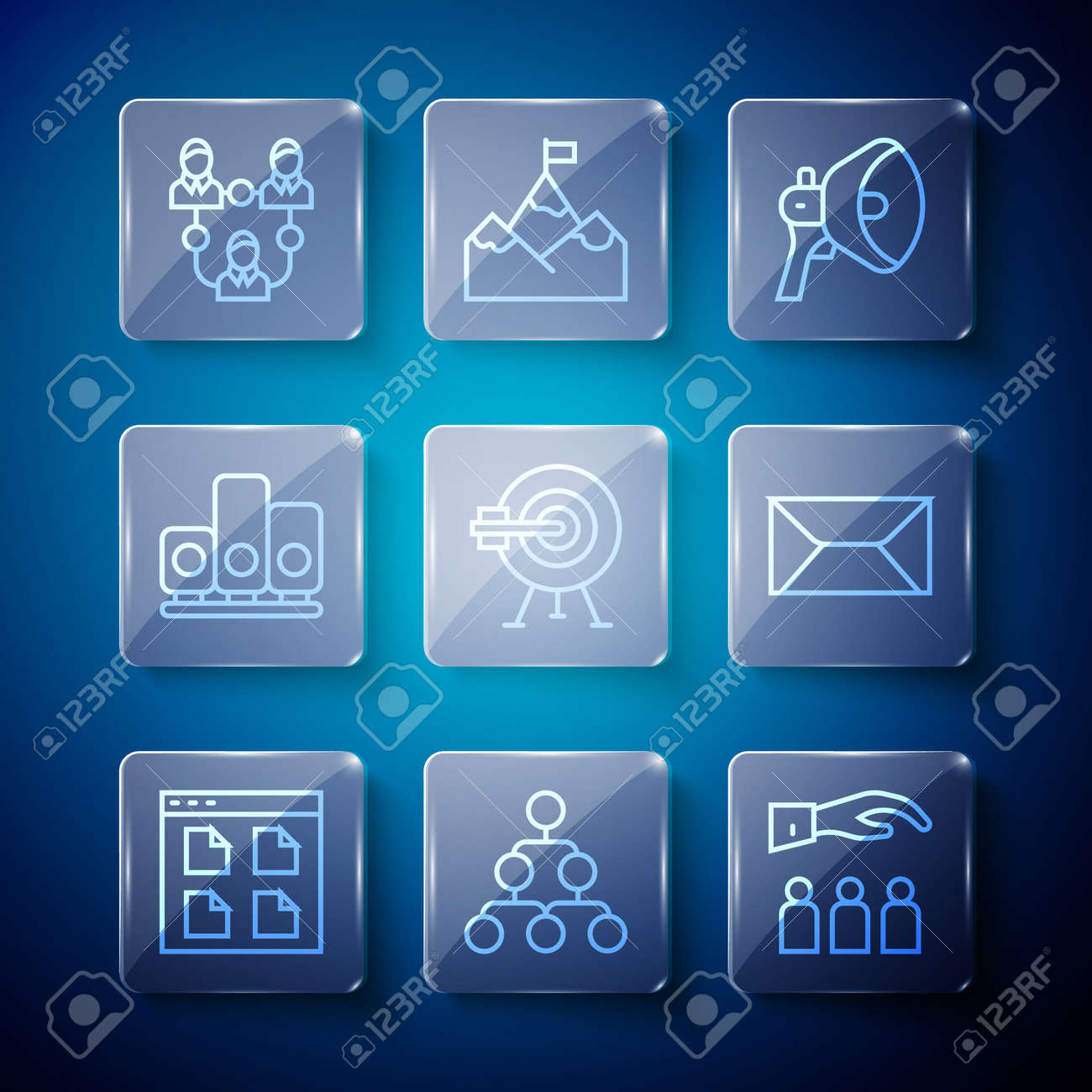 직원 확성기 대상 화살표 순위 스타 프로젝트 팀 기반 및 봉투 아이콘 벡터를 사용하여 선 브라우저 파일 계층 오르가노그램 차트 상사를  설정합니다. 로열티 무료 사진, 그림, 이미지 그리고 스톡포토그래피. Image 185877042