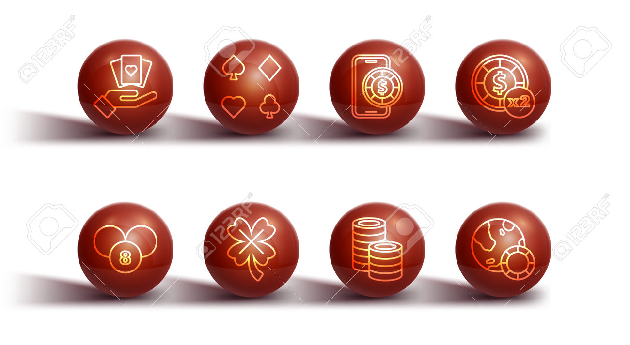 카드 놀이, 빙고의 복권 공, 카지노 칩, 클로버가 있는 슬롯 머신, 데크, 온라인 포커 테이블 게임 아이콘을 들고 있는 손을  설정합니다. 벡터 로열티 무료 사진, 그림, 이미지 그리고 스톡포토그래피. Image 199933696