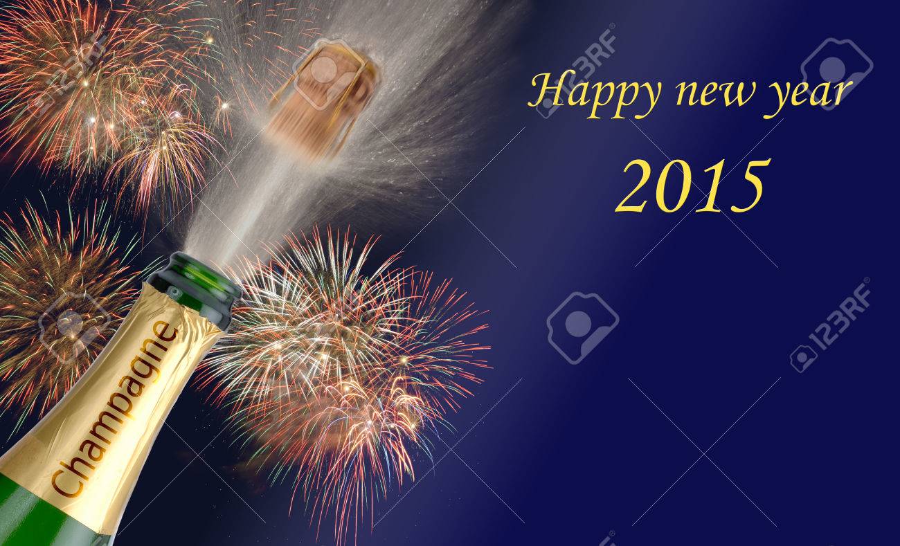 new year 2015 with popping champagne and firework - 32640492 new year 2015 with popping champagne and firework - 32640492