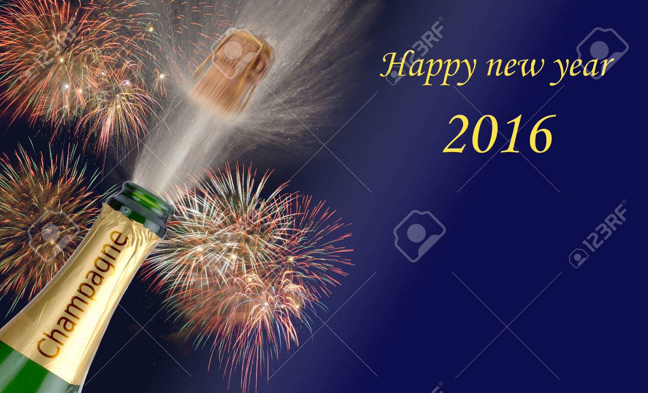 Happy new year 2016 with popping champagne and firework - 38027381 Happy new year 2016 with popping champagne and firework - 38027381