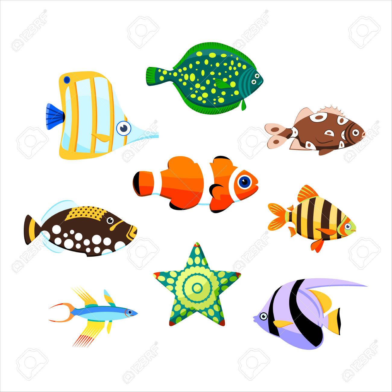Coleccion De Lindos Peces De Mar Ilustracion De Color Del Vector Ilustraciones Vectoriales Clip Art Vectorizado Libre De Derechos Image