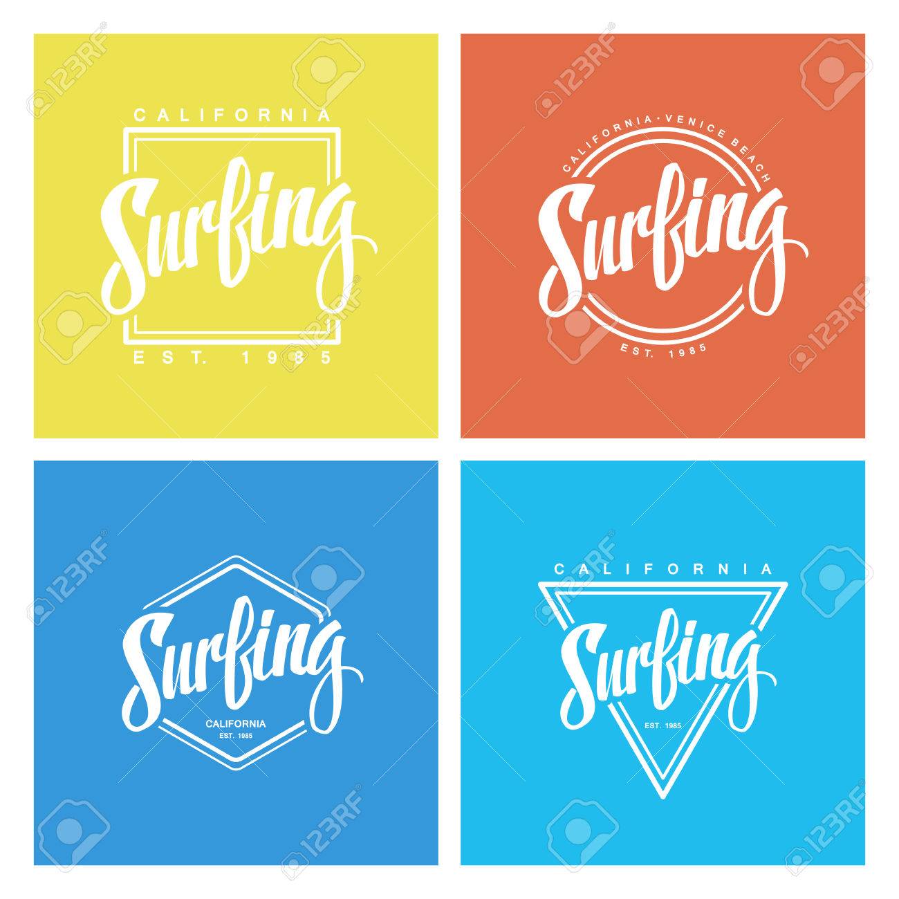 サーフィンのラベルおよびロゴのセット 手書きの単語 のイラスト素材 ベクタ Image