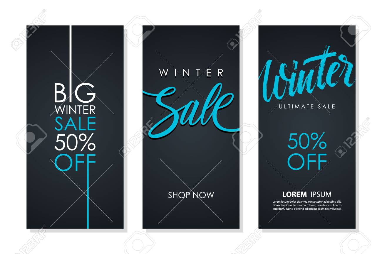 winter sale flyers set with hand lettering for business commerce winter sale flyer