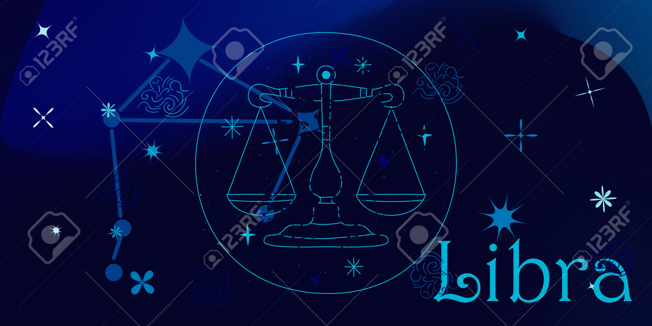 てんびん座を持つ抽象的な背景。そして星座の写真。スタイリッシュな明るい背景。ベクター編集可能な画像。のイラスト素材・ベクター Image  198611647