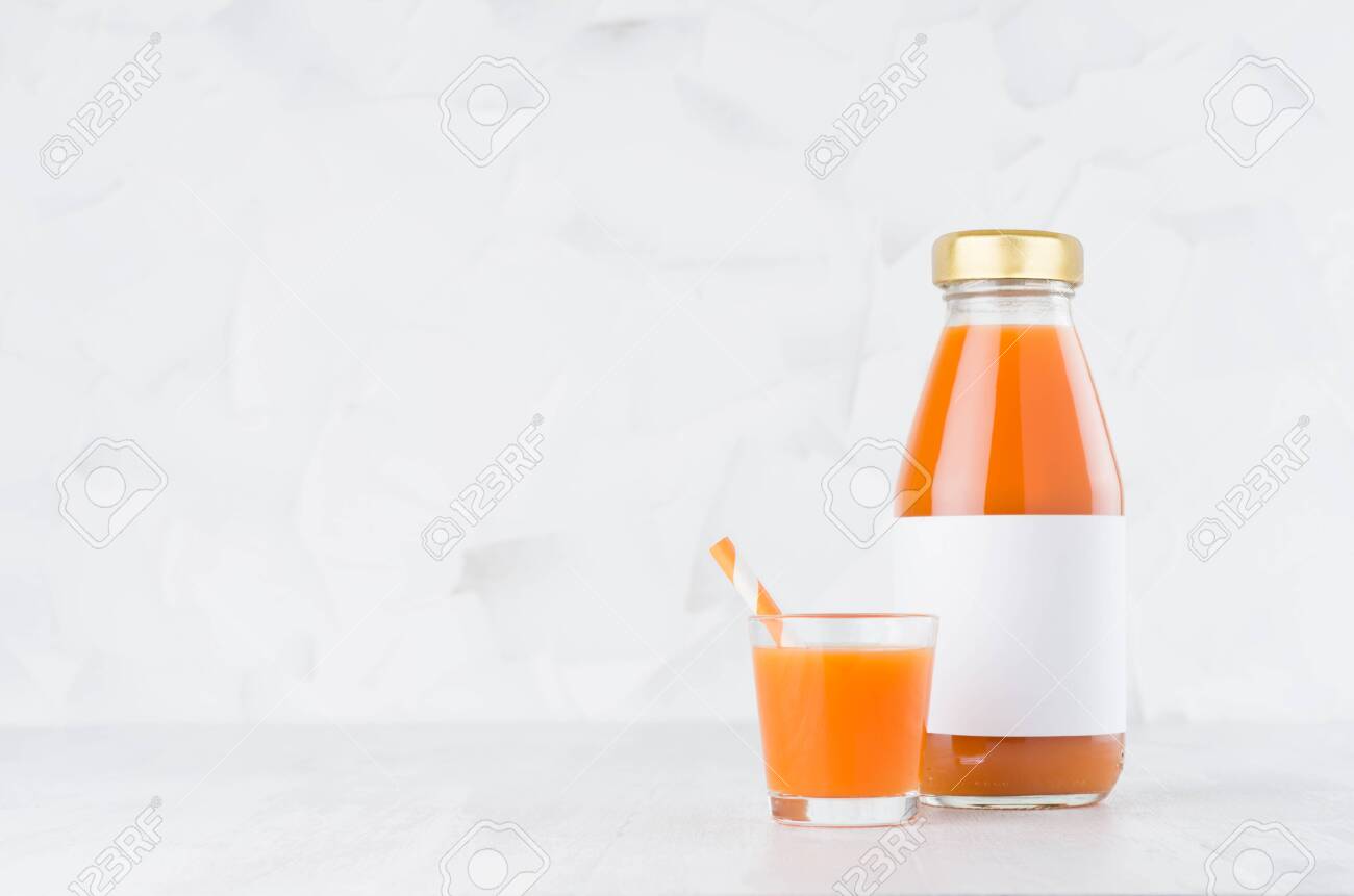 Download Vegetable Carrot Juice In Glass Bottle With Blank Label Mock Stock Photo Picture And Royalty Free Image Image 152520501