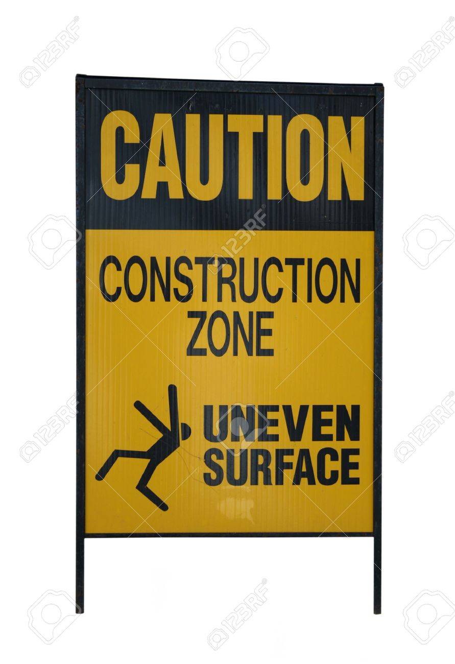 Caution Uneven Surface Construction Zone Sign Stock Photo, Picture and  Royalty Free Image. Image 660101., image size:891x1300
