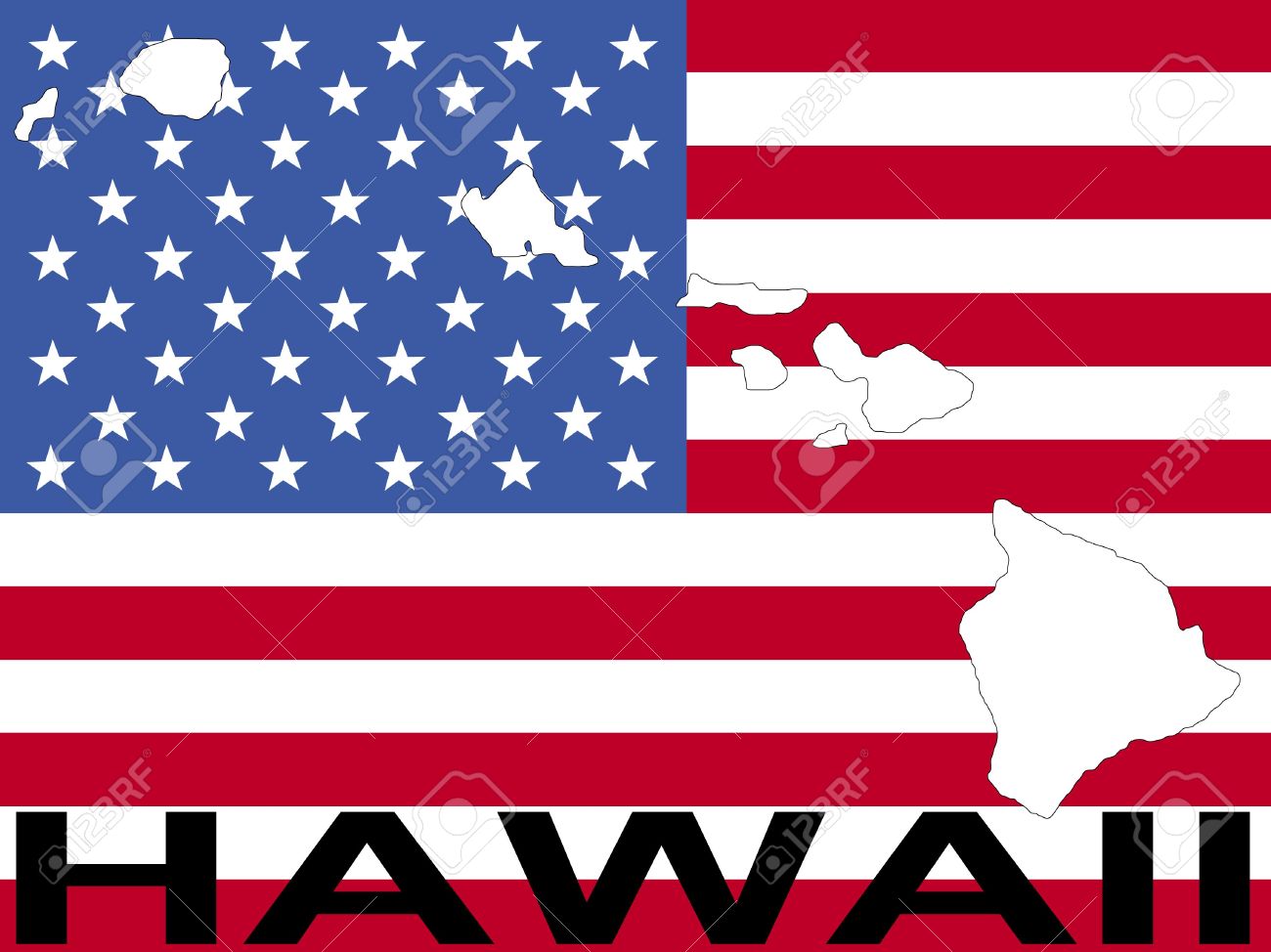 Map Of Hawaii On American Flag Illustration Stock Photo, Picture ...