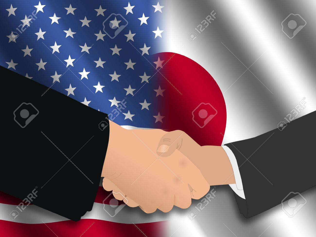 アメリカと日本の旗イラスト ハンドシェイク の写真素材 画像素材 Image