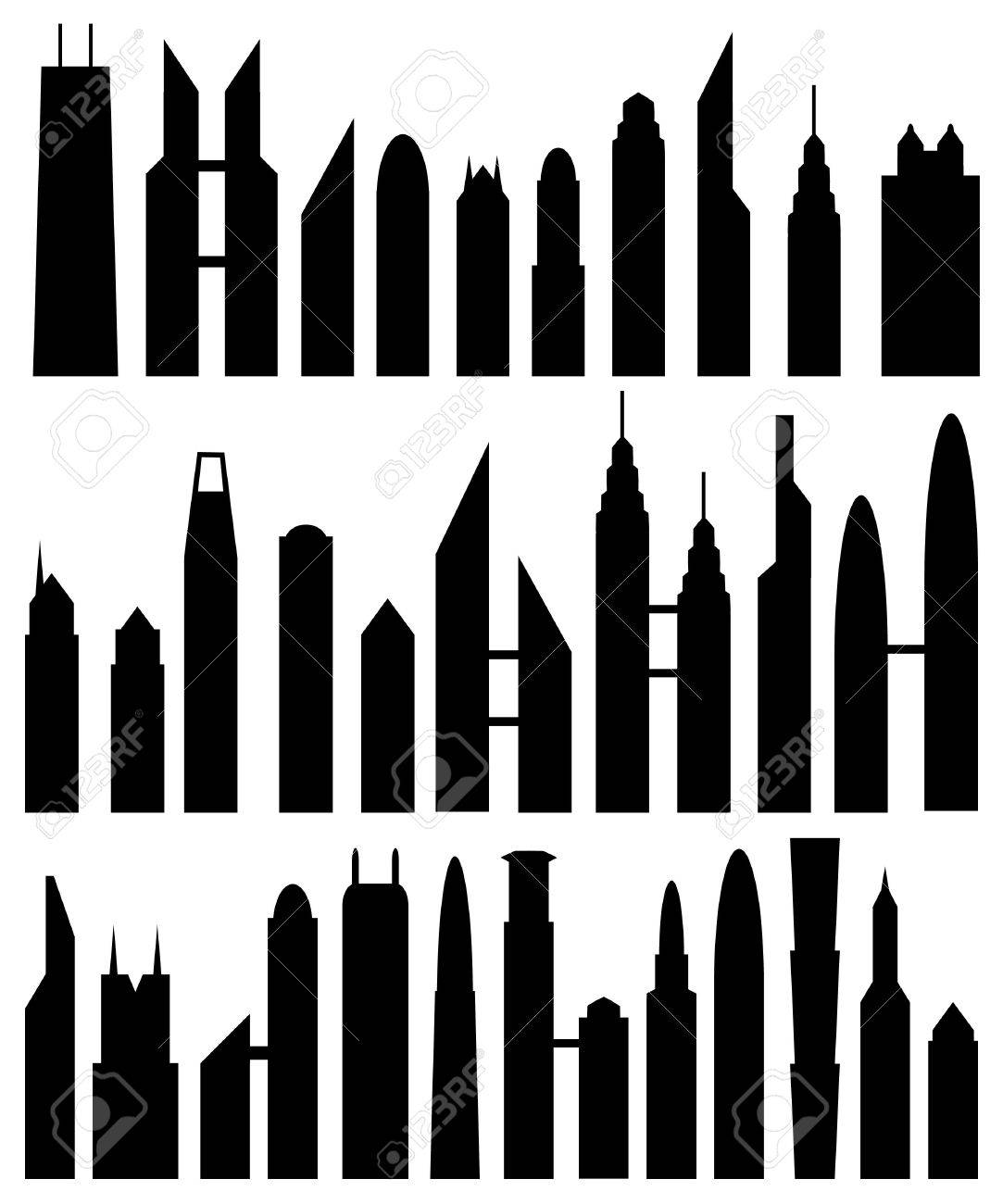 白で 30 の抽象的な超高層ビル シルエット セット の写真素材 画像素材 Image