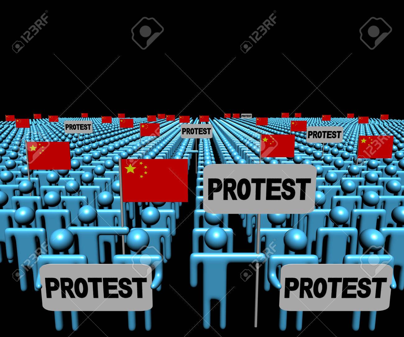 抗議看板や中国の旗のイラストを持つ人々 の群衆 の写真素材 画像素材 Image