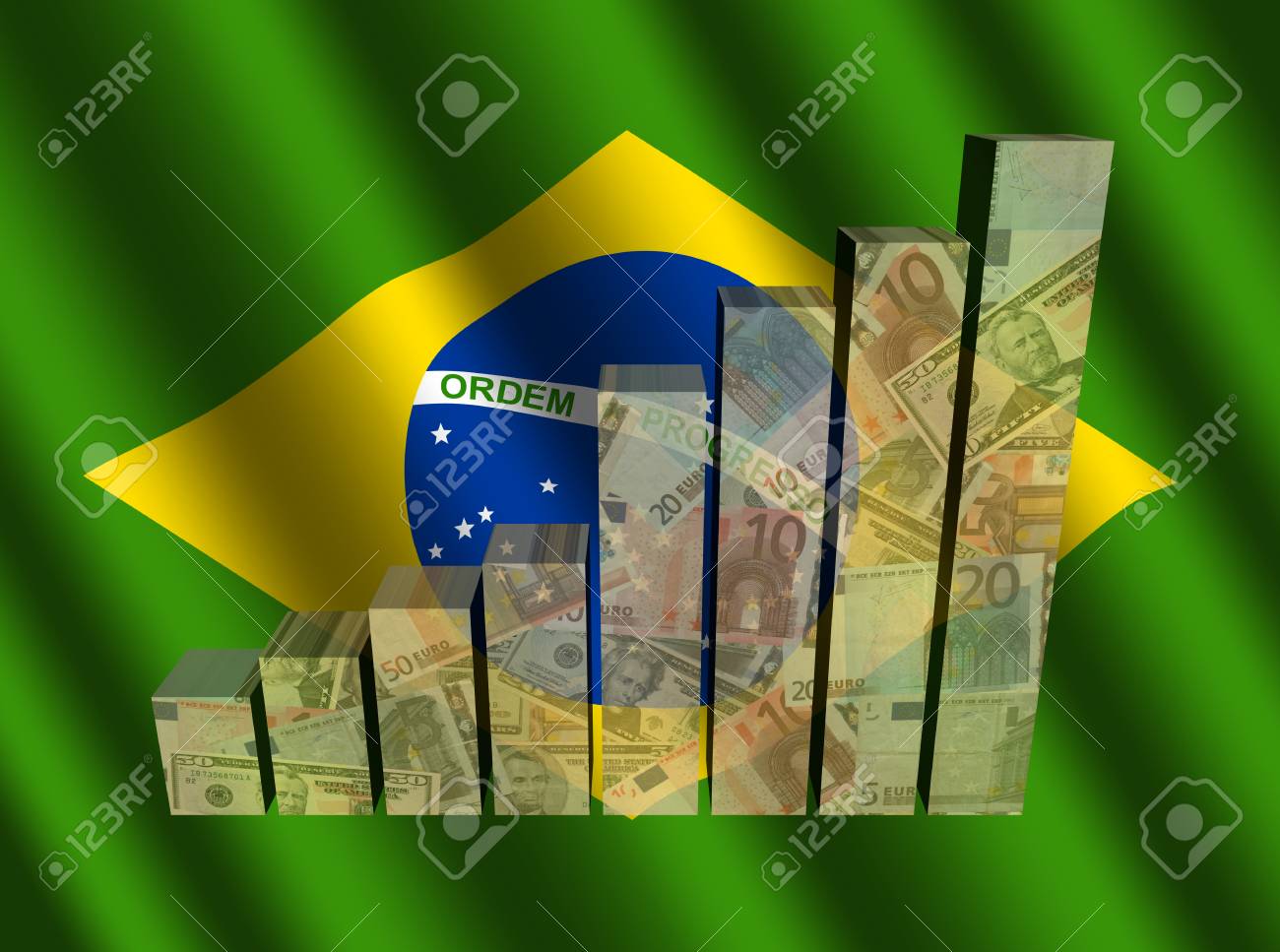 波状のブラジル国旗イラストを通貨のグラフ の写真素材 画像素材 Image
