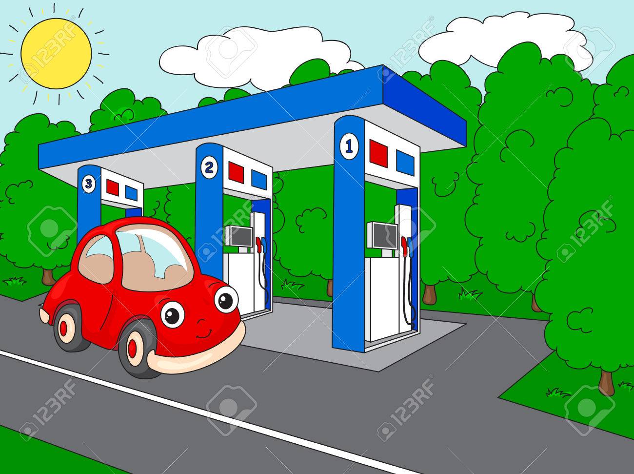 ガソリン スタンド近くに面白い漫画車 ベクトル図のイラスト素材 ベクタ Image 4103