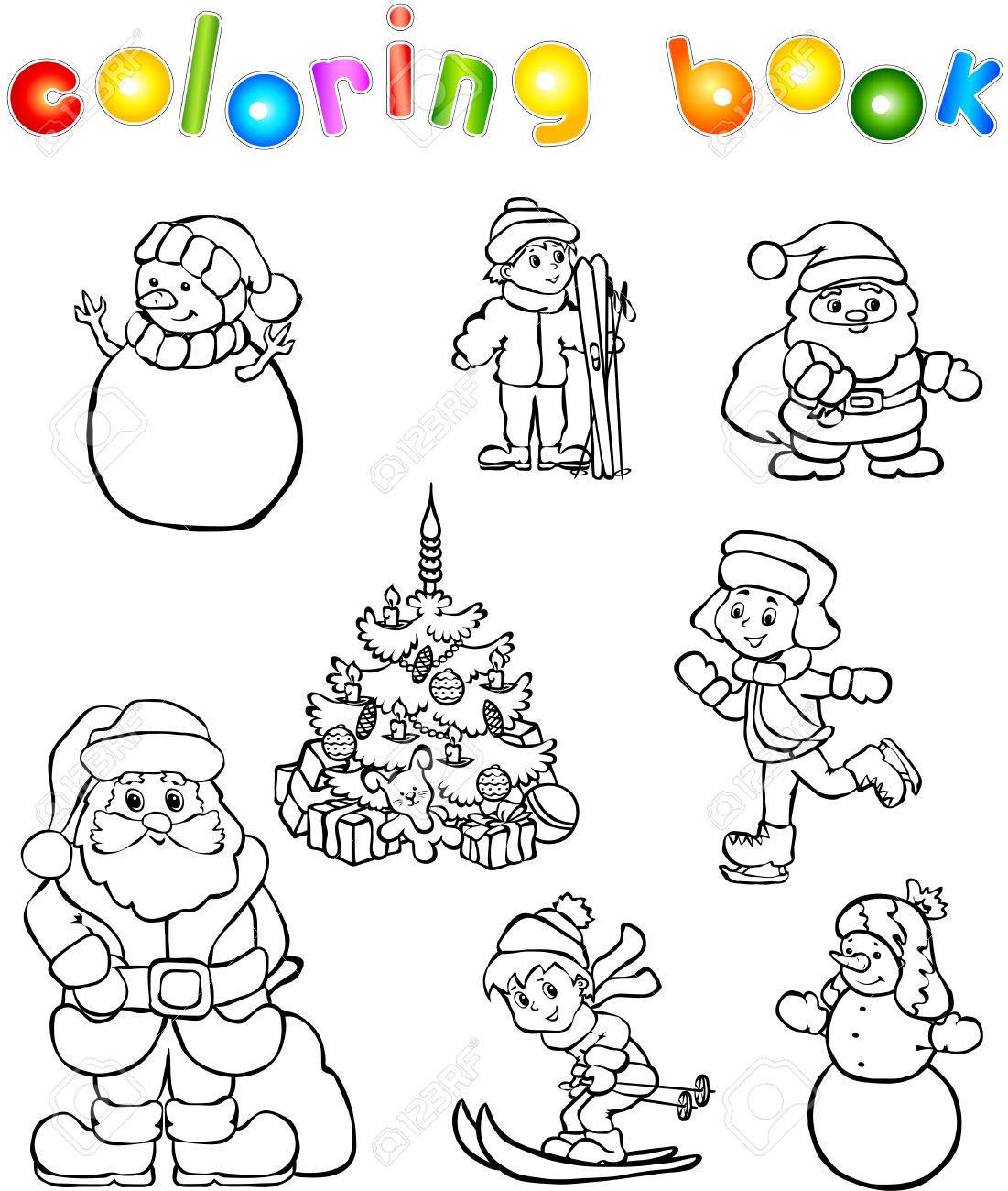 Nouvel an et No l livre jeu de coloriage Vector illustration pour les enfants Banque d