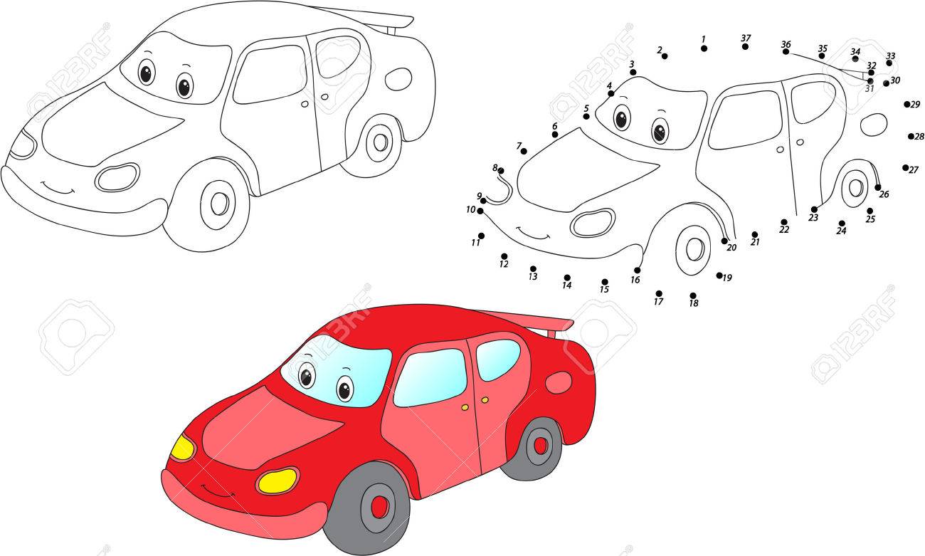 cartoon car coloring and dot to dot educational game for kids