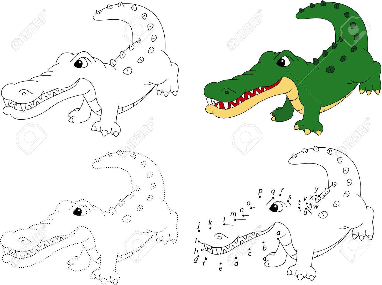 Crocodile Cartoon Livre De Coloriage Et Point A Point Jeu Educatif Pour Les Enfants Clip Art Libres De Droits Vecteurs Et Illustration Image 52150382
