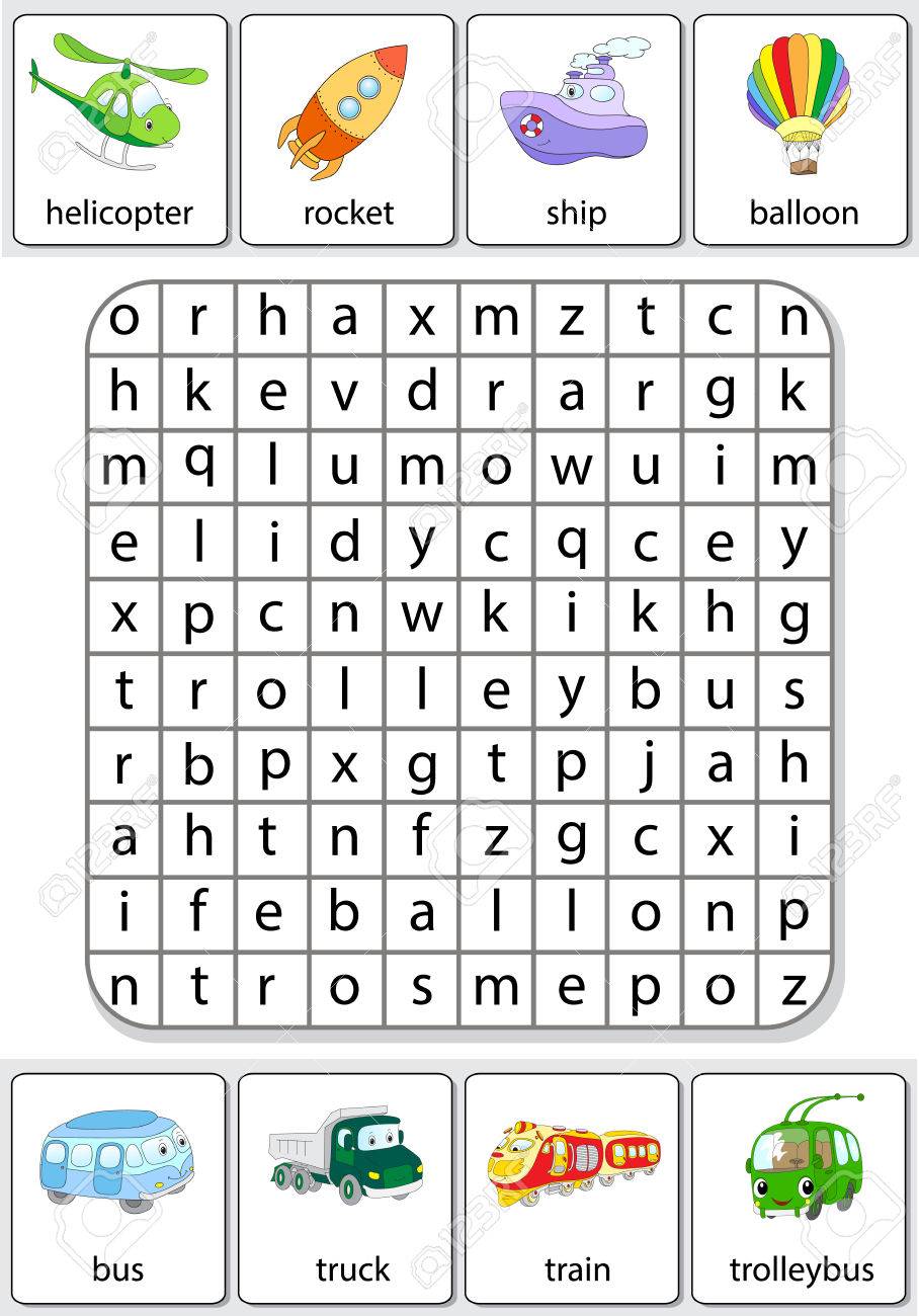 Jeu De Logique Pour Apprendre Langlais Trouver Les Mots De Transport Cachés Par Des Lignes Verticales Ou Horizontales - 