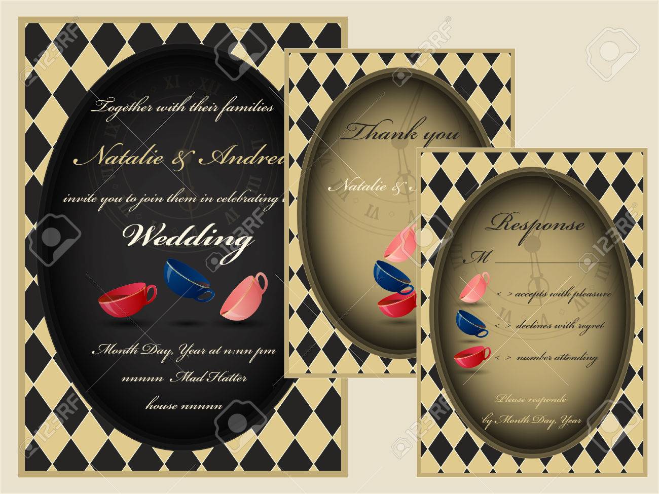 Alice Au Pays Des Merveilles The Mad Invitation De Mariage De Partie Regle Rsvp Carte De Remerciement Clip Art Libres De Droits Vecteurs Et Illustration Image