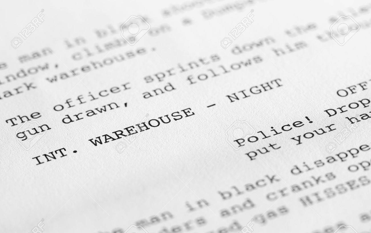 close up of a page from a screenplay or script in proper format