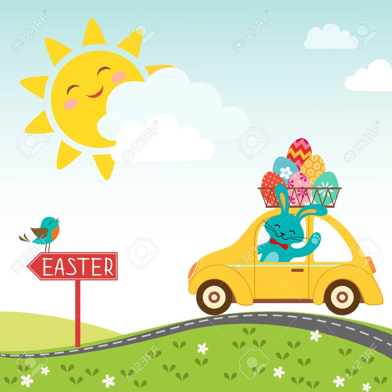 Easter bunny carries eggs for happy Easter - 26319041 Easter bunny carries eggs for happy Easter - 26319041