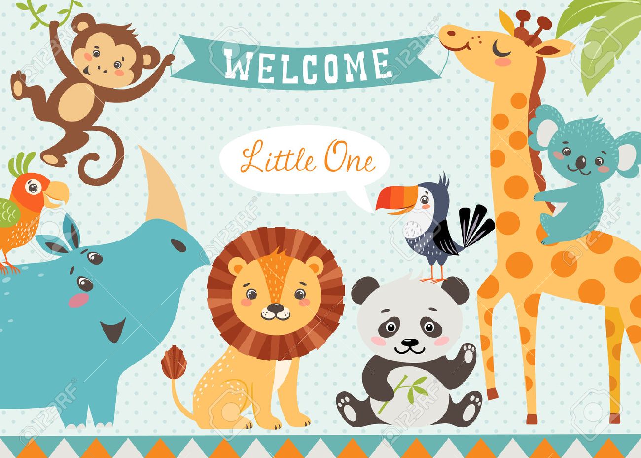 Baby shower design with cute jungle animals. Vector is cropped with Clipping Mask. - 52889580 Baby shower design with cute jungle animals. Vector is cropped with Clipping Mask. - 52889580