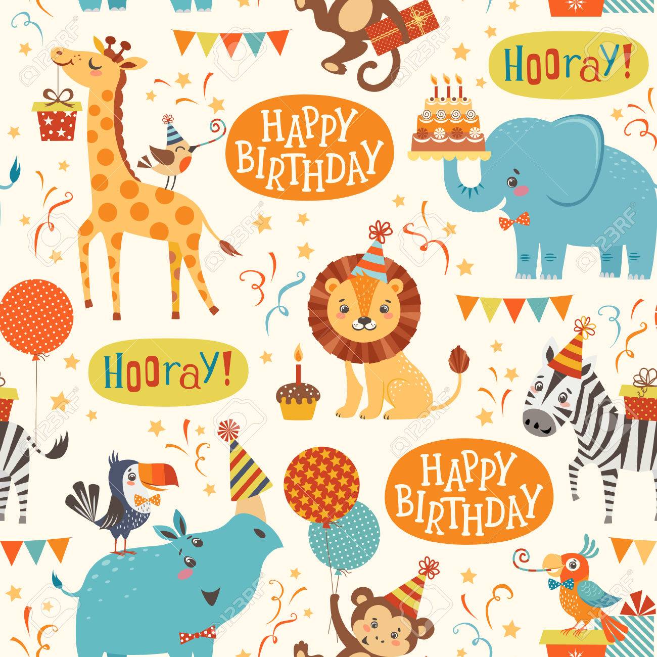Seamless birthday pattern with cute jungle animals - 54421872 Seamless birthday pattern with cute jungle animals - 54421872