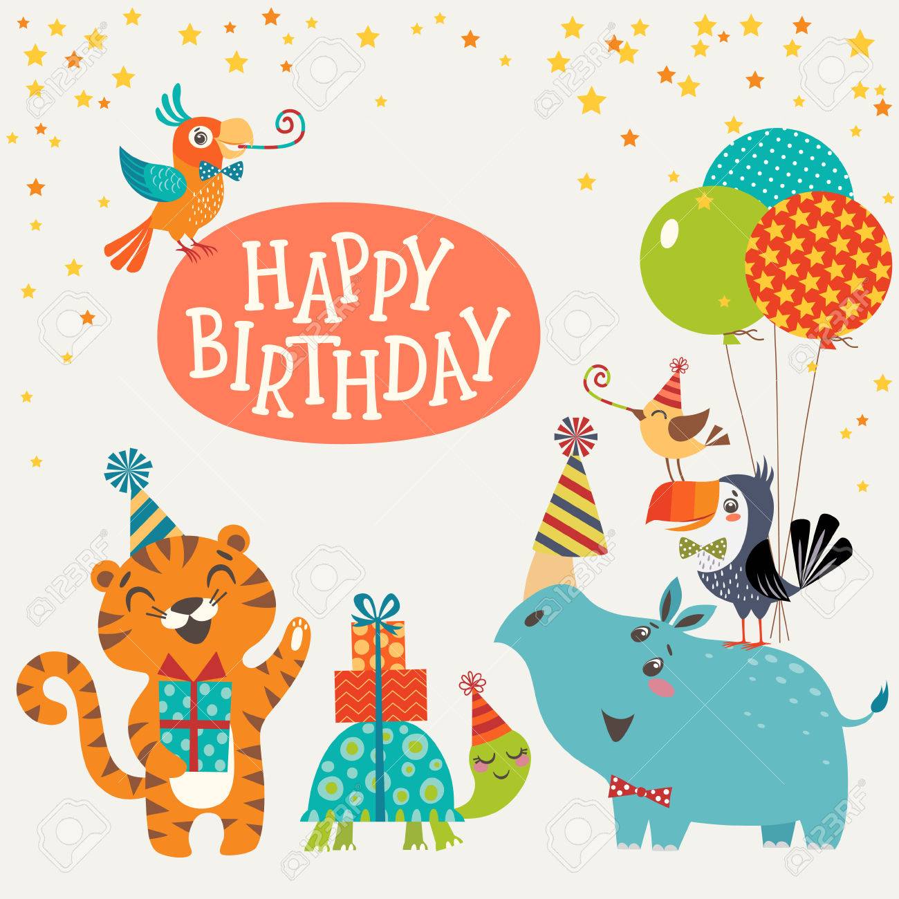 Happy birthday design with cute jungle animals. - 59114257 Happy birthday design with cute jungle animals. - 59114257