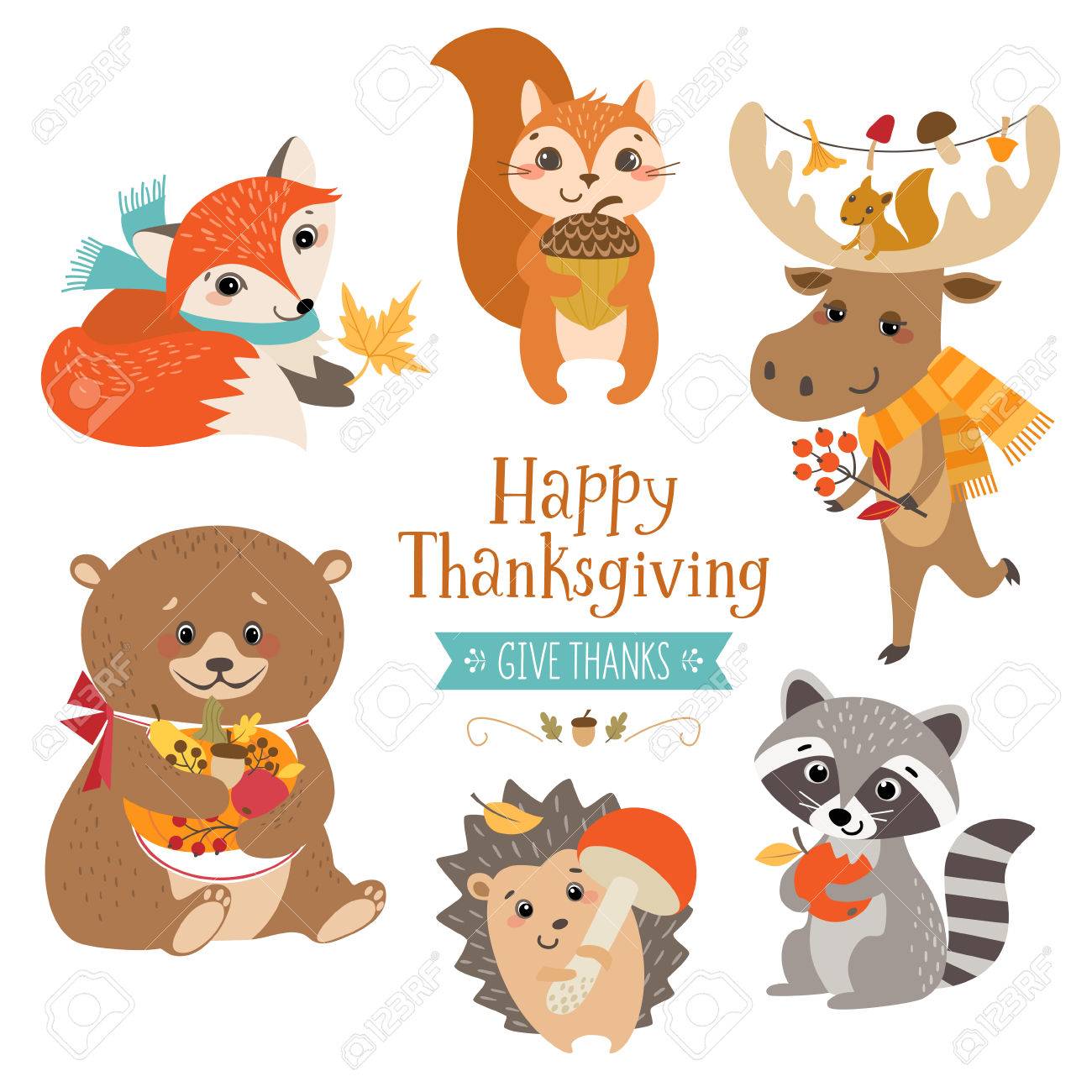 Cute forest animals for Thanksgiving design. - 69238242 Cute forest animals for Thanksgiving design. - 69238242