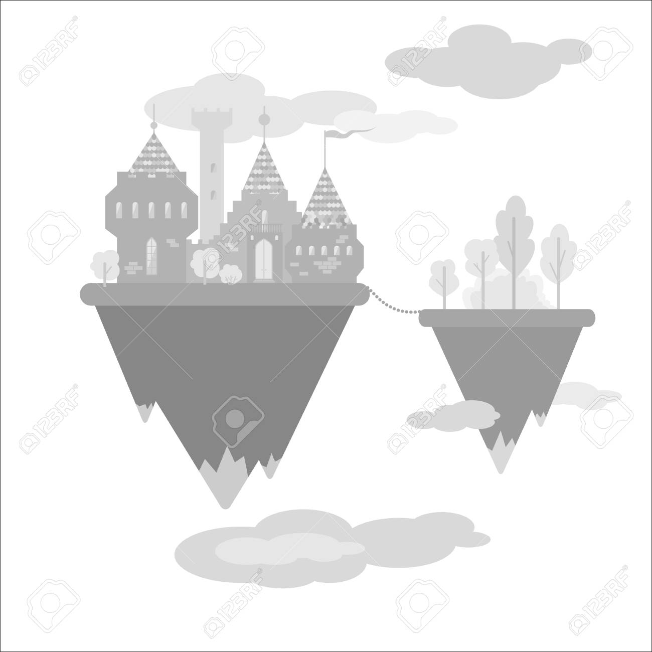 天空の城 雲の中で魔法の城をフラットなデザイン ベクトル図 のイラスト素材 ベクタ Image